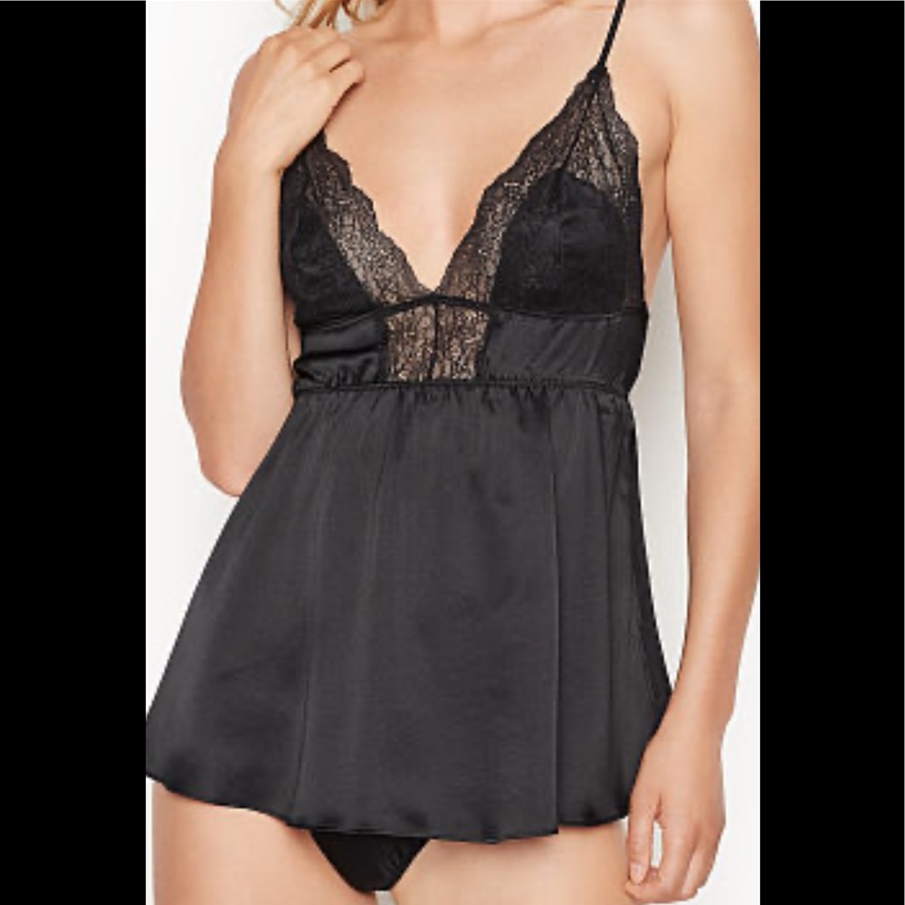 NIB VICTORIA SECRET SATIN AND LACE TRIM BABYDOLL